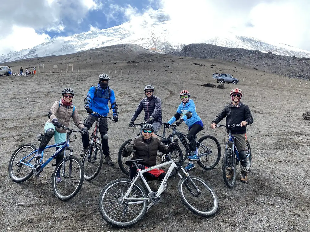 Downhill Mountain Biking on Cotopaxi Volcano at 4,620 meters (15,157 ft) above sea level, Park in Parque Nacional Cotopaxi, Ecuador.