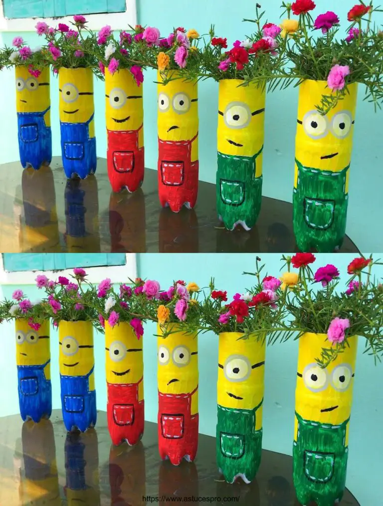 Transformar botellas de plástico en frascos de flores divertidos con las efigies de Minions