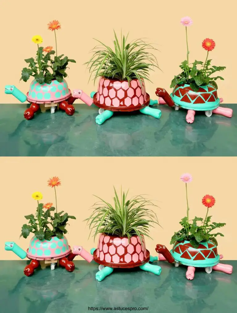 Convertir un lavabo plástico reciclado en macetas de flores en forma de tortuga