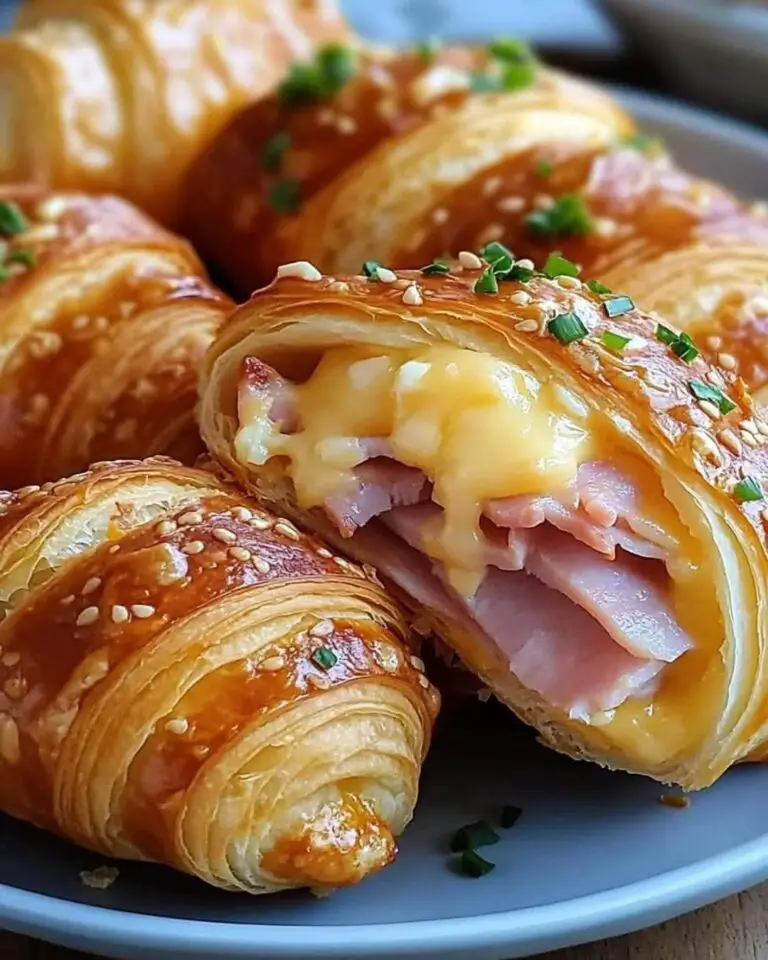 Rollitos de Croissant Rellenos de Jamón y Queso 🥐🧀 Un bocado cálido, crujiente y lleno de sabor
