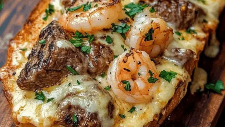 Pan de Ajo con Queso, Camarones y Filete: Una Fiesta de Sabores Surf & Turf
