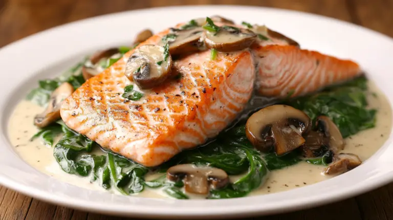 Salmão ao Alho com Espinafre e Cogumelos: uma explosão de sabor em molho cremoso