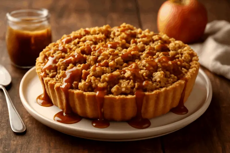 Tarta Crumble de Manzana con Caramelo de Mantequilla Salada – ¡Crujiente, Dulce y Perfecta para Disfrutar!