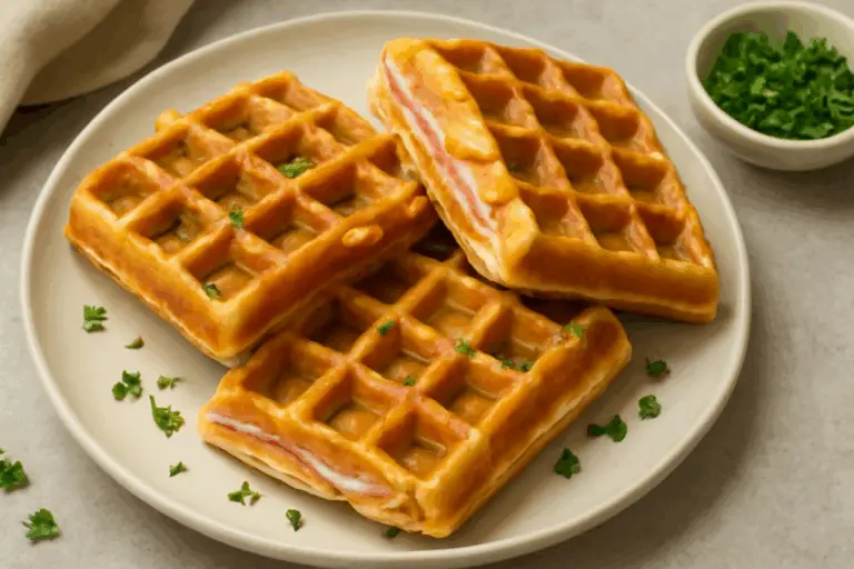 Gofres Crujientes Rellenos de Jamón y Queso – ¡Dorados por Fuera y Fundentes por Dentro!