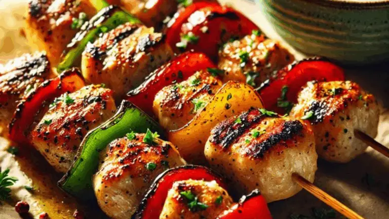 Brochetas de Pollo Jugosas a la Parrilla con Dip de Yogur y Hierbas: ¡Un Plato Delicioso y Saludable!