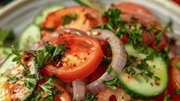 Fresco y Vibrante: Una Ensalada Colorida de Tomate, Pepino y Cebolla