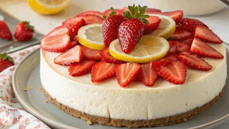Tarta de Queso con Fresas y Limón – ¡Refrescante, Cremosa y Perfecta para el Verano!