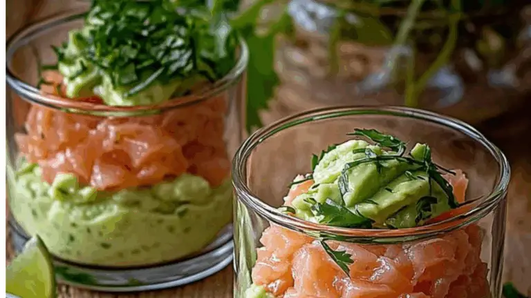 Verrine de Tartar de Salmón y Mousse de Aguacate con Cilantro: Un Aperitivo Elegante y Refrescante para Sorprender a Todos
