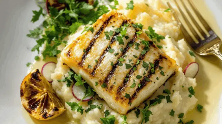 🐟✨ Lubina a la Parrilla con Mantequilla de Hierbas: Un Plato Exquisito y Refrescante para Disfrutar en Casa 🍽️💛