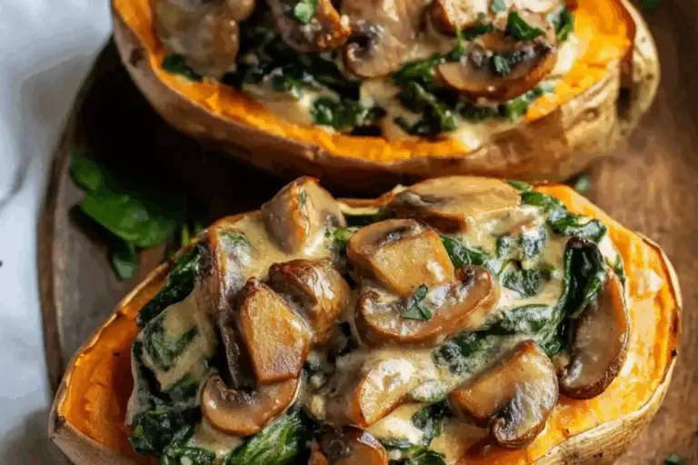 Patatas Dulces Rellenas de Champiñones y Espinacas Cremosas: Receta Saludable y Llena de Sabor