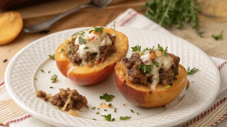 Melocotones Rellenos de Carne y Queso Fundido – ¡Dulce, Salado y Súper Delicioso!