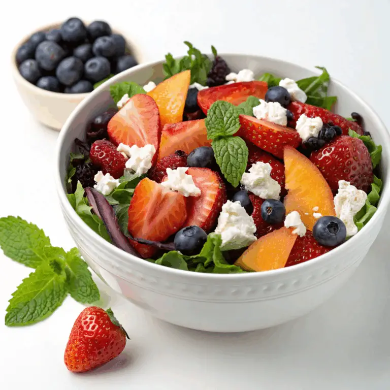 Ensalada de Arándanos, Durazno y Feta: ¡Una Combinación Refrescante y Sabrosa! 🍑🧀🍇