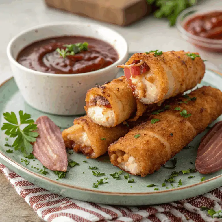 Palitos de Mozzarella Envueltos en Bacon con Salsa BBQ: ¡Crujientes, Deliciosos y Perfectos para un Aperitivo Irresistible! 🧀🥓🍖