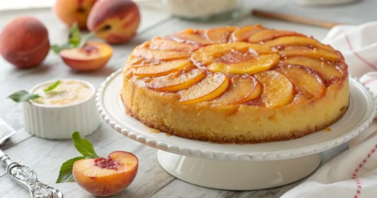 Tarta invertida de melocotón: receta casera fácil y deliciosa