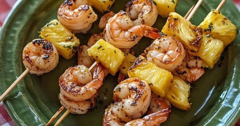 Brochetas de camarones con piña a la parrilla: receta exótica y deliciosa