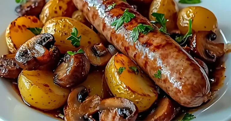 Salchichas al horno con papas y champiñones: receta fácil y llena de sabor