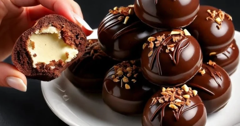 Bombones de chocolate rellenos de crema pastelera con caramelo crujiente