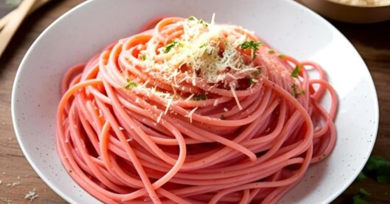 Espaguetis rosas con champiñones y parmesano: receta original y colorida