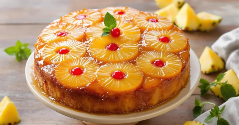 Tarta de piña invertida con cerezas: receta clásica y jugosa