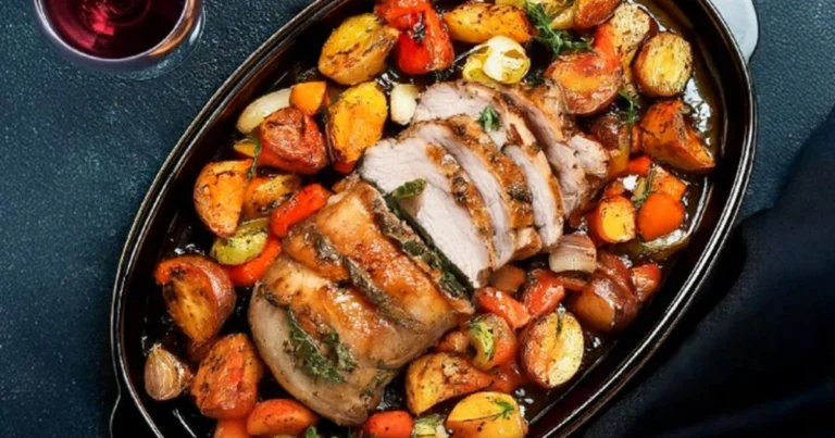 Pollo al horno jugoso con papas y salsa de hierbas: receta completa y deliciosa